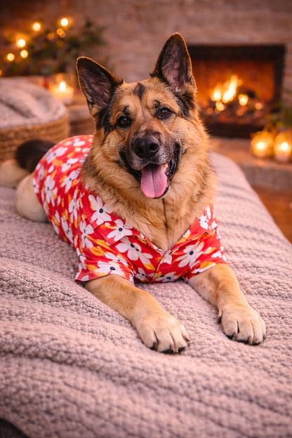 Floral Red Dog Shirt | Soft Breathable Cotton | Stylish & Comfortable Pet Outfit for Small, Medium & Large Dogs