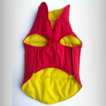 lightweight red dog winter coat with secure closure